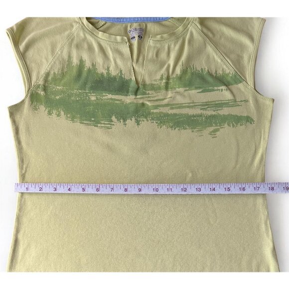 COLUMBIA Womens V Neck Cap Sleeve Graphic T Shirt Large Lime Green Cotton - Picture 9 of 10